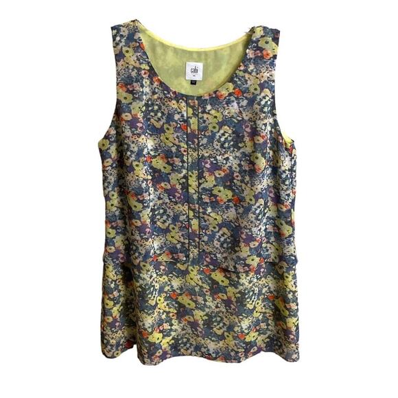 CAbi Positano Tunic Top SZ S Sleeveless Chiffon Multi-color Flower Floral - Picture 4 of 14